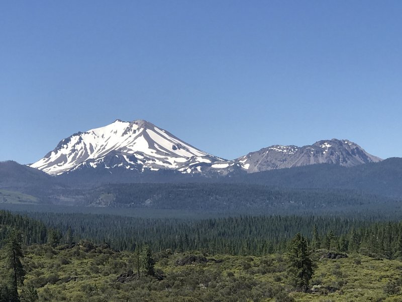 View of Mt. Lassen (left) and the Chaos Crags (right).