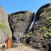 Random folks pose at a smaller waterfall at the southern edge of Table Mtn.