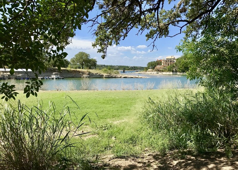 This is nice spot to have a nice quiet lunch under the shade of the trail looking out at outlet into Lake Travis.