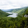 Looking down on Wassataquoik Lake from the north end of lake. Shelter is in the small penninsula on the right of lake.