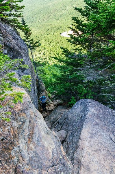 Moderately difficult scramble - the crux of the ascent.