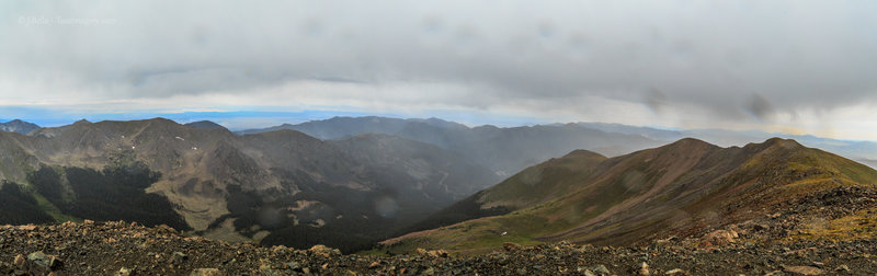 View to the north ~ northwest from Wheeler's summit, early morning on August 24, 2017 as light rain keeps things cool.