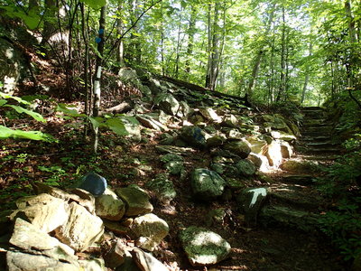 Start of the Fahnestock Trail. Staircase straight is the Appalachian Trail.