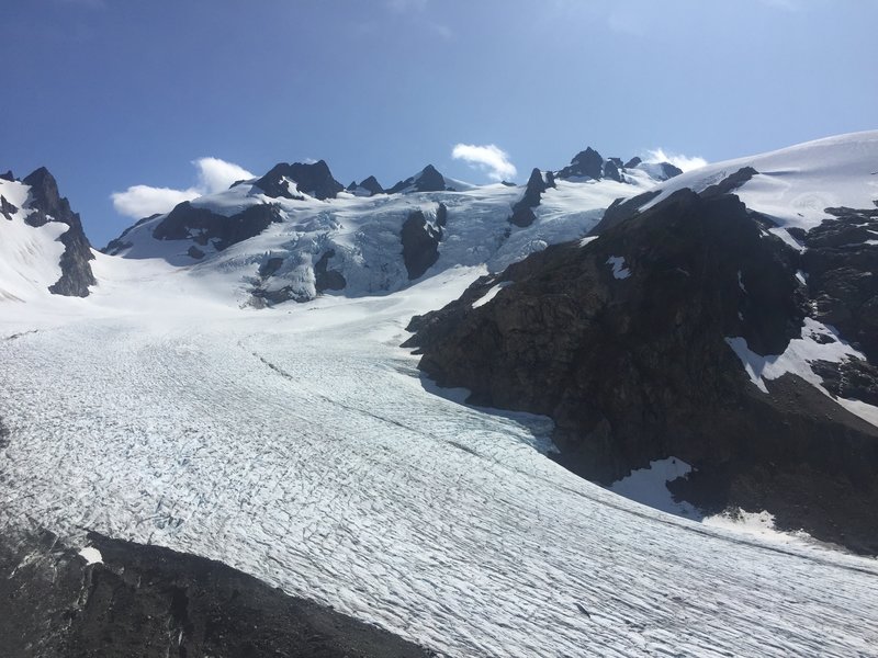 The view from the Hoh Trail - Lateral Moraine looking down on the Blue Glacier and up towards Mt. Olympus. Taken 8/26/2017