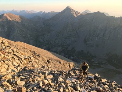 With loose scree along the North Slope ascent of Challenger Point, another reason to summit early.