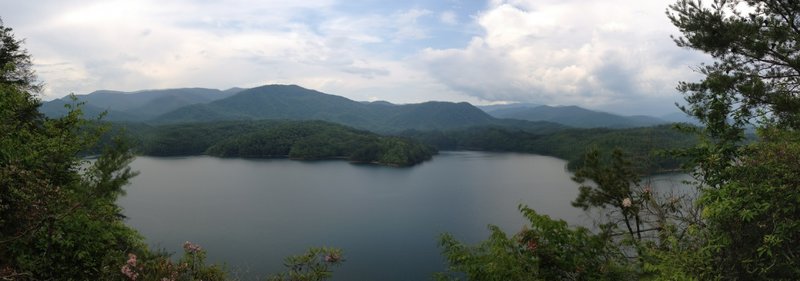 Fontana Lake, from the Tsali Left Loop. The Great Smoky Mountains National Park is across the lake.