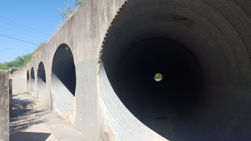 Large water pipes towards the end of the trail, lots of fun to play in!