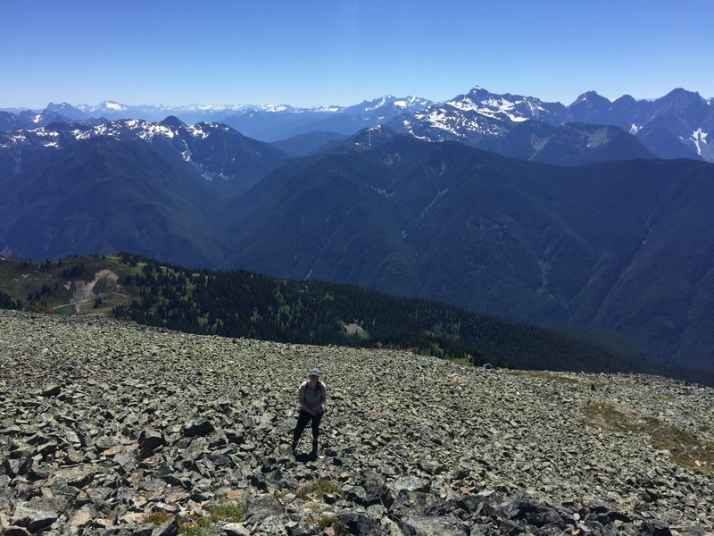 Talus slog towards summit of Mount Outram