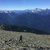 Talus slog towards summit of Mount Outram