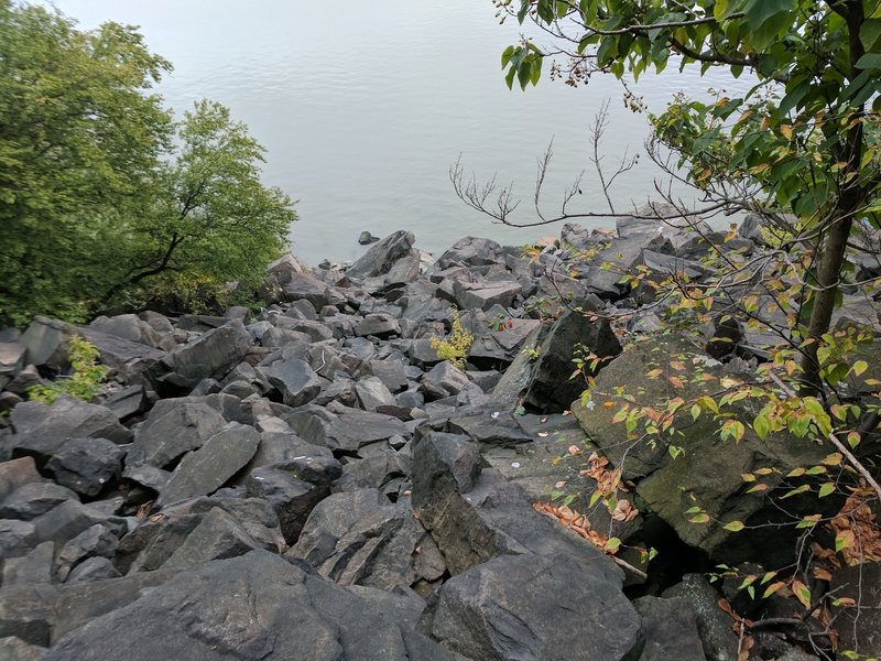 Top of the first pile of rocks near the start of the rock scrambling.