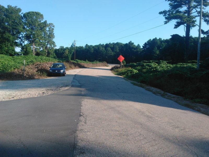 Entrance to Umstead Park from Old Reedy Creek Road.