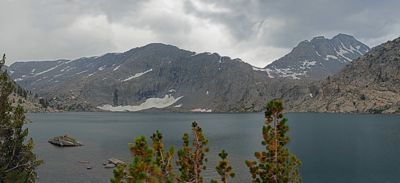 Three Island Lake just before a hail storm. Mt. Senger is on the right.