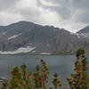 Three Island Lake just before a hail storm. Mt. Senger is on the right.