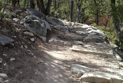 Big rock steps on the climb from Otero Canyon back up to the West Ridge.