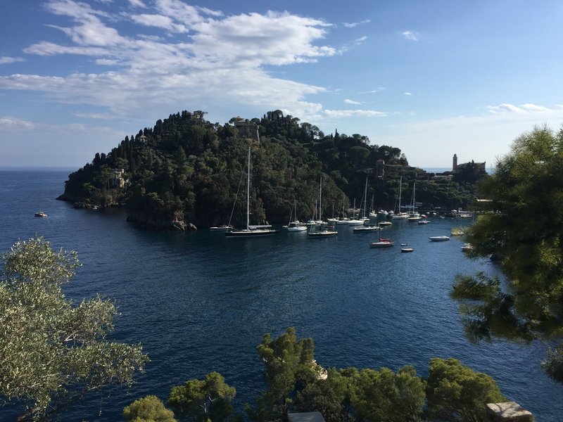 The bay at Portofino is protected by an ancient castle.