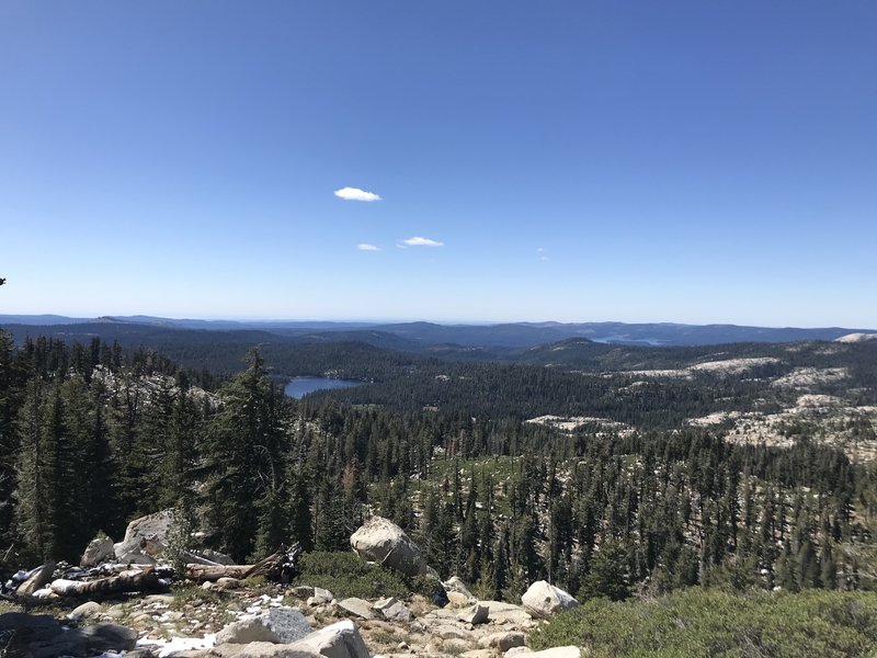 The view looking toward the East from the Grouse Lake Trail. You can see Wrights Lake and Union Valley Reservoir.