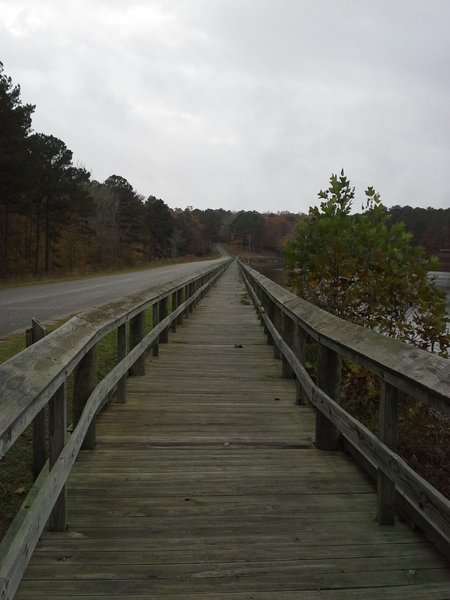 Boardwalk along Choctaw Lake Dam on the Lake Side Trail.