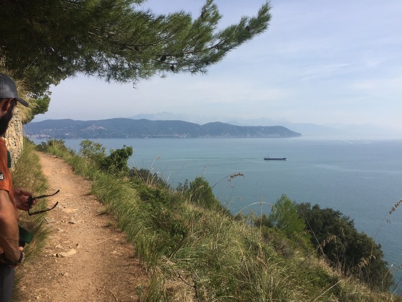 Typical singletrack trail section high above the sea.