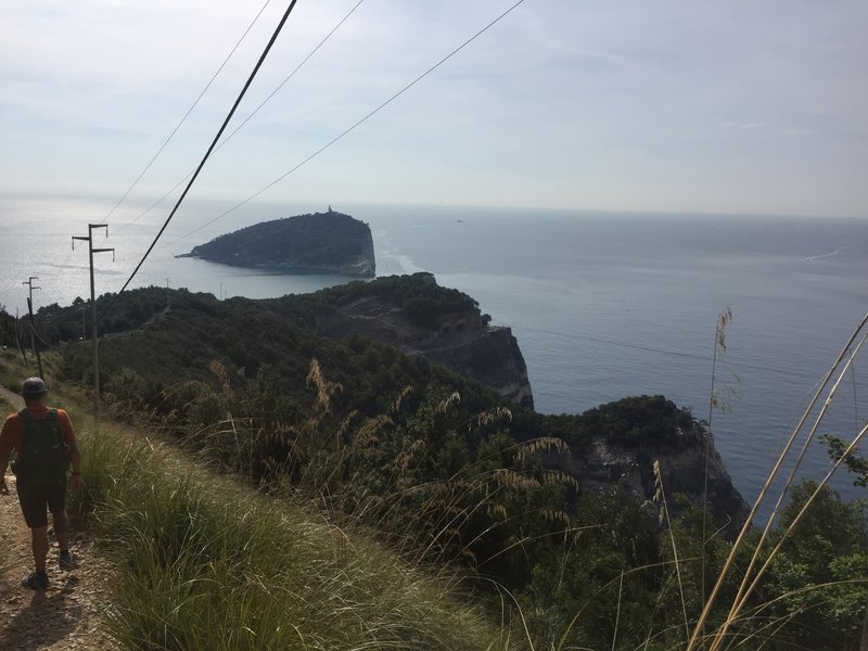 Typical section of the trail on the descent towards the southern point looking towards Tino Island.