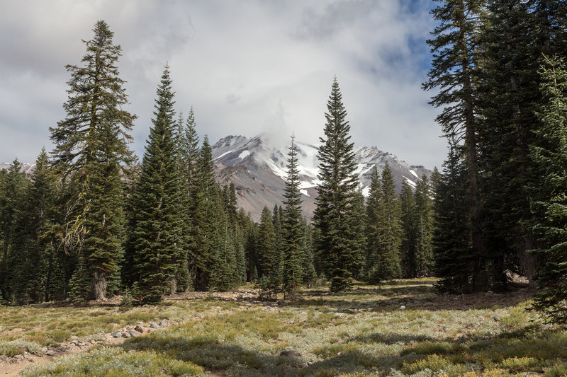 Cloudy summit of Mount Shasta