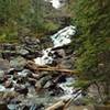 Waterfall cascading down to the first Geraldine Lake.