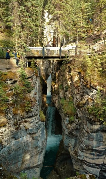 Crossing Maligne Canyon on the 3rd bridge of the Maligne Canyon Trail