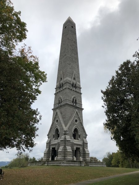 Saratoga Monument near the start of the Victory Woods Trail.