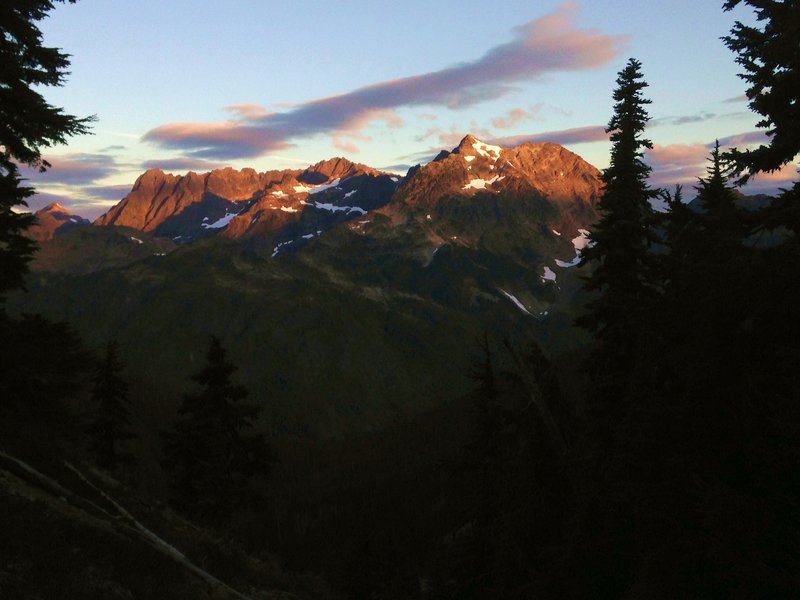 First light hits Mount Anderson, as seen from near LaCrosse Pass.