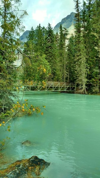The Robson River is crossed on a sturdy bridge at the Kinney Lake outlet