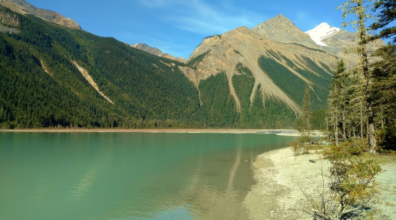 Kinney Lake and the mountains beyond, with Whitehorn Mountain on the right, seen looking northwest from the Kinney Lake trail camp