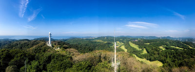 Looking off toward Mt. Fuji from the top of the observation tower at the top of Mt. Ogusu.