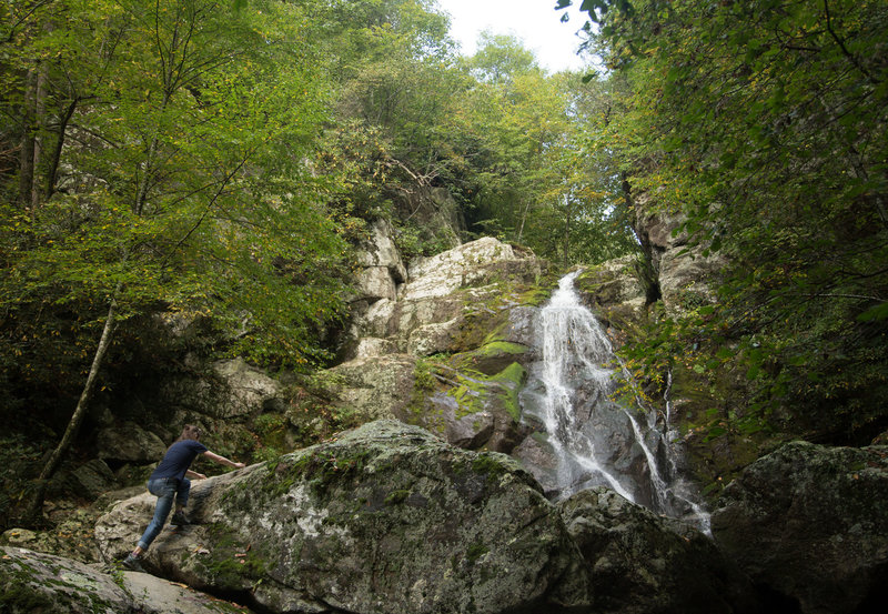 Scrambling to the base of Stiles Falls