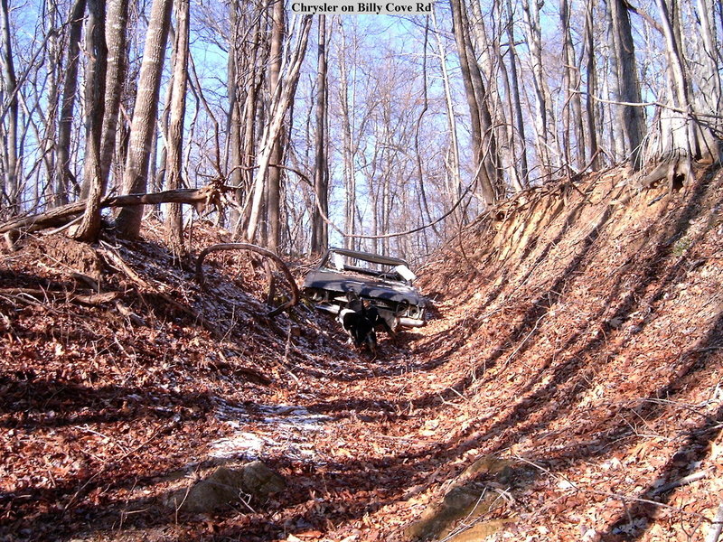 An abandoned car on Billy Cove Road above Harriet Cove Road.