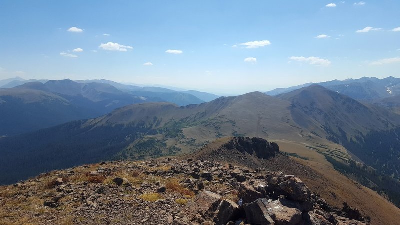 Looking back along the route from the summit of Iron Mountain.