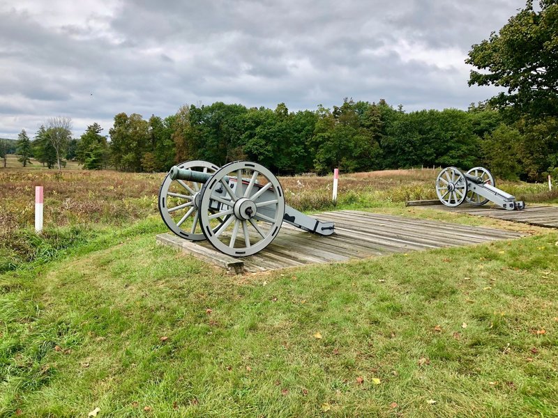 Canons sit off to the side of the Liason Trail.