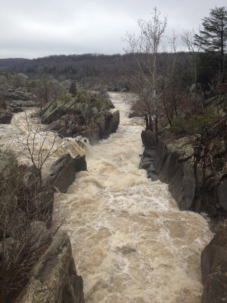 Downriver from the first bridge.