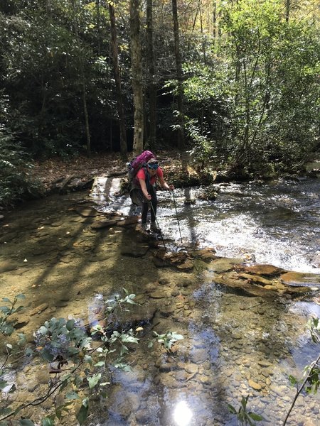 One of many river crossings along this trail, with this being one of the shallowest.