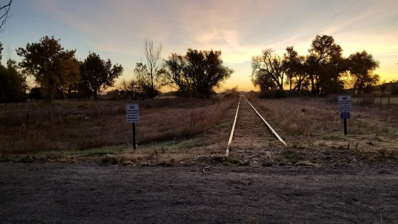 Looking east along the former railroad tracks.