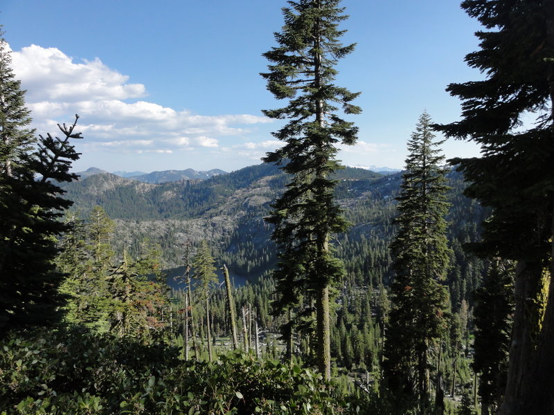 View of privately owned Jackson Lake and Trinity Alps Wilderness in the background from the Bingham Lake Trail.