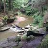 View down the trail/ of the Gunpowder Falls here on the trail.