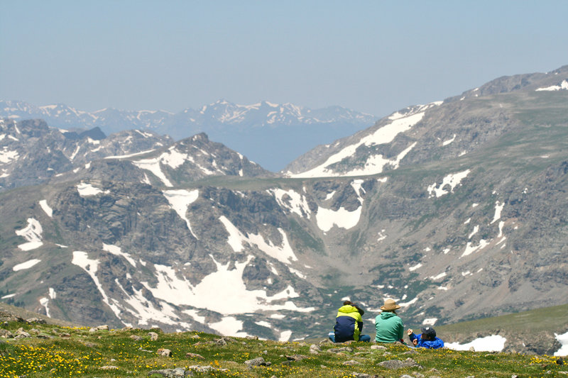 An alpine meadow provides a scenic picnic stop just below the summit of Mount Audubon.