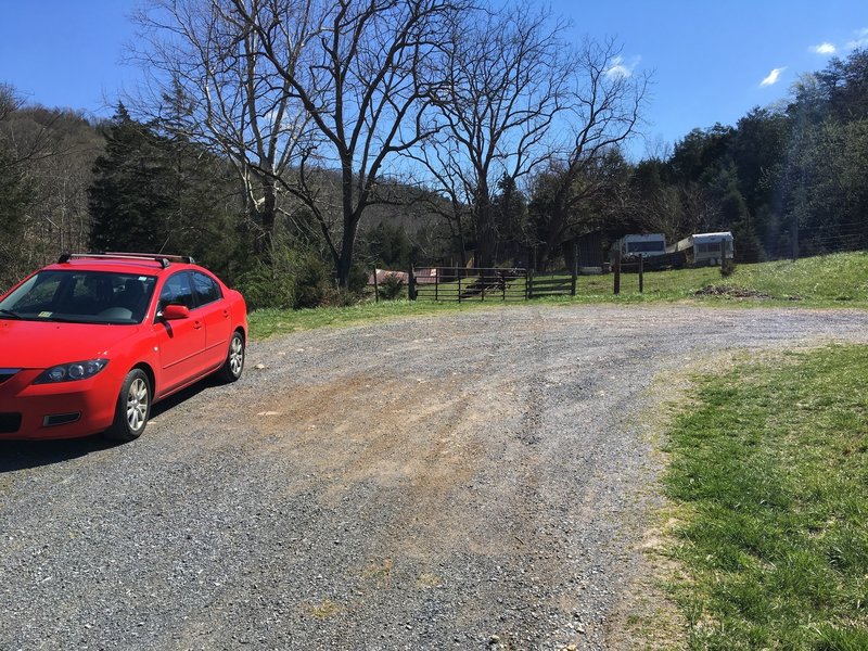 Parking is limited at the end of the road. Trail is accessed through the gate shown.