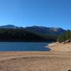 The Catamount Reservoir with mountains in the background.