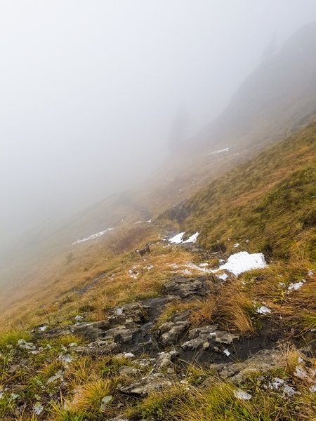 Descending through a fog layer.