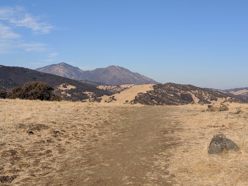 Nice view of Mount Diablo heading west on the top of the trail.