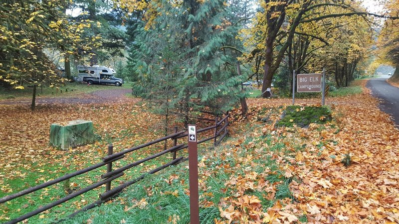 C2C Phase 1 ends in Big Elk Campground. There is water, pit toilets and camp tables.