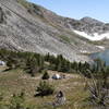 Campsites above the westernmost shore of the Shelf Lakes.