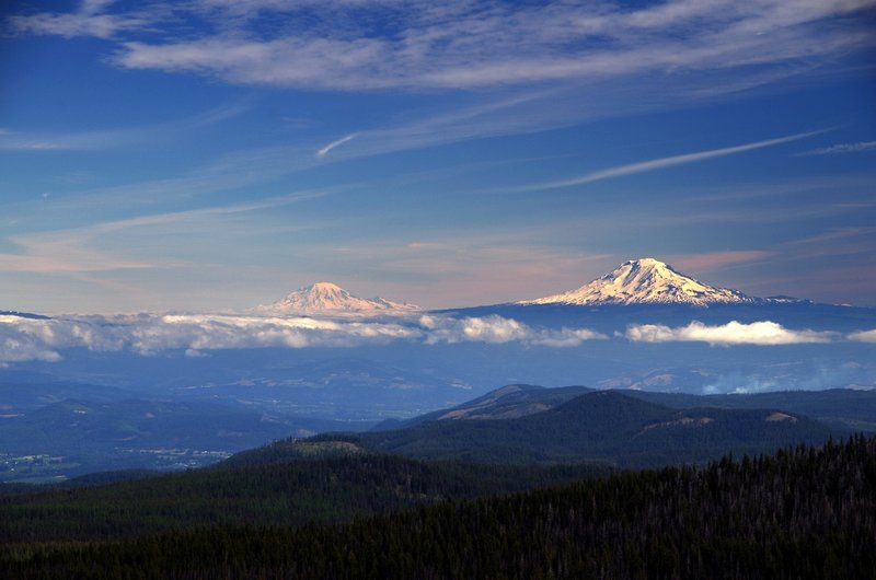 Mount Rainier and Mount Adams from Lookout Mountain