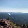 A view of the reservoir in the distance from the summit