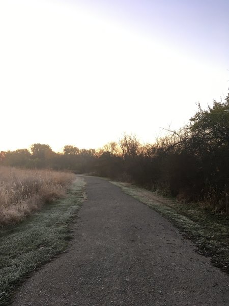 View of the well-maintained gravel walking surface in the front trails